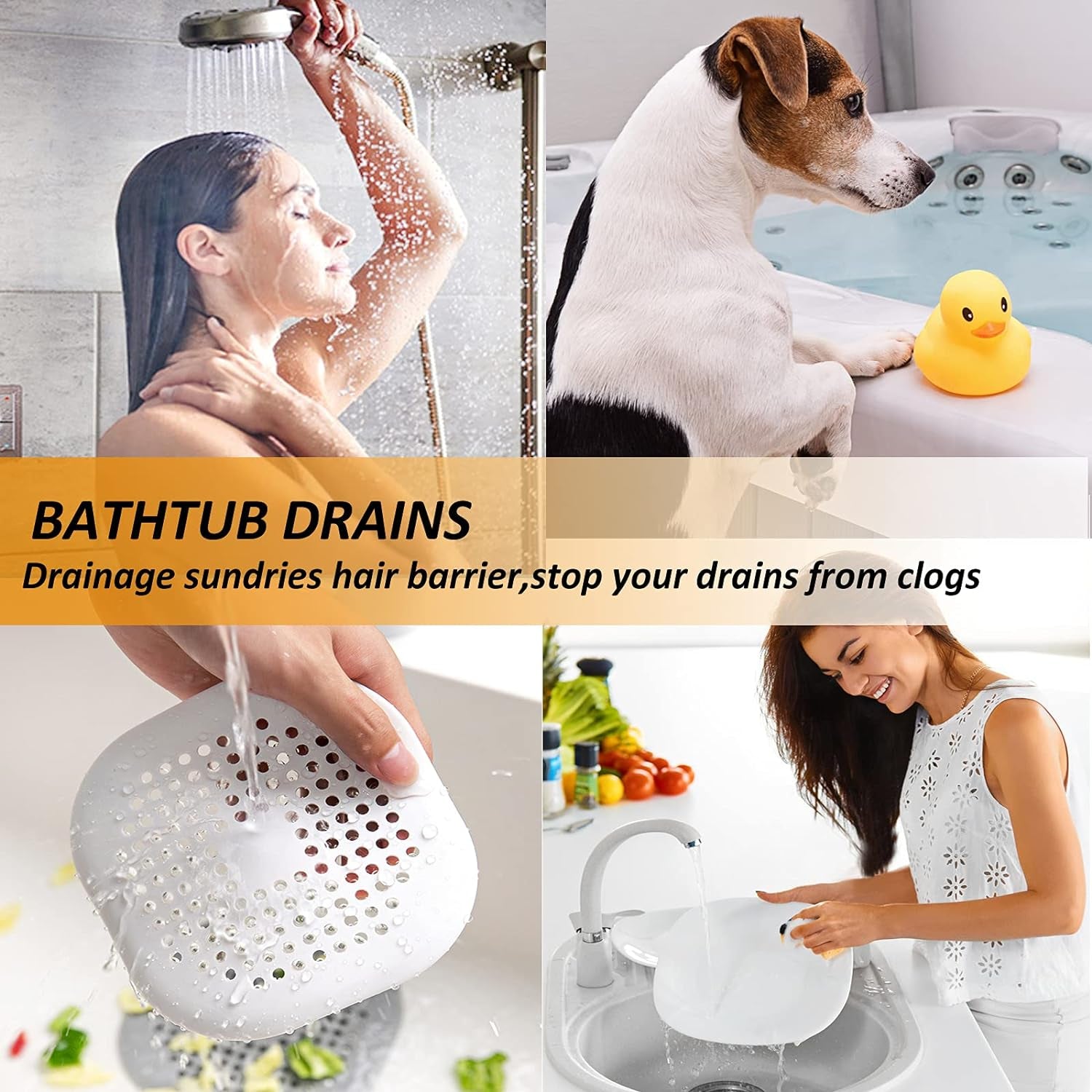 Hair Drain Catcher,Square Drain Cover for Shower Silicone Hair Stopper with Suction Cup,Easy to Install Suit for Bathroom,Bathtub,Kitchen 2 Pack (Blue)